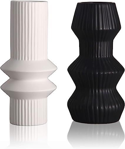 TERESA'S COLLECTIONS Ceramic Modern Vase for Home Decor, Black and White Cylinder Geometric Decor... | Amazon (US)