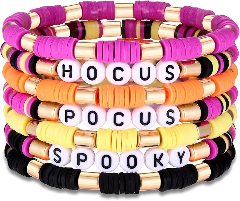 FAERLIIRY Halloween Bracelets for Women Preppy Heishi Bracelets HOCUS POCUS SPOOKY Letter Stack V... | Amazon (US)