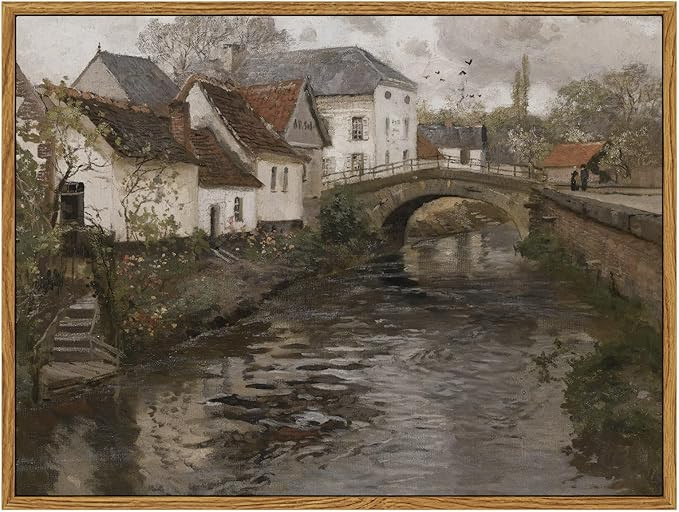 InSimSea Framed Canvas Wall Art Vintage Decor, Landscape Wall Art, Riverside Small Town Pictures ... | Amazon (US)