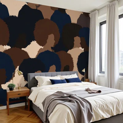 Peel and Stick Wallpaper Modern Self Adhesive Wall Mural for Bedroom seamless abstract silhouettes black people afro hairstyle | Wayfair North America