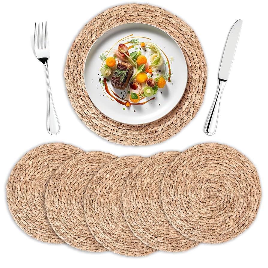 Round Woven Placemats Set of 6 | Handmade Natural Wicker Placemats for Holiday Wedding Home - Sli... | Amazon (US)