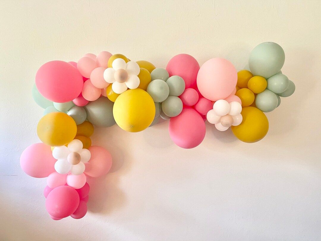 Flower Balloon Garland DIY Kit - Rose Mustard Pink Mint - Retro Balloons - Matte - Boho Flower Ar... | Etsy (US)