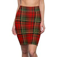 Red Green Plaid Skirt, Stretch Tartan Christmas Womens Pencil Skirt | Etsy (US)