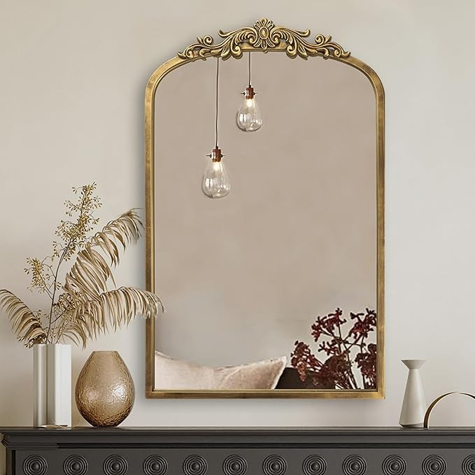 PERFNIQUE Vintage Mirror, 30" X 19" Arched Antique Baroque Mirror, Gold Traditional Wall Decor, O... | Amazon (US)