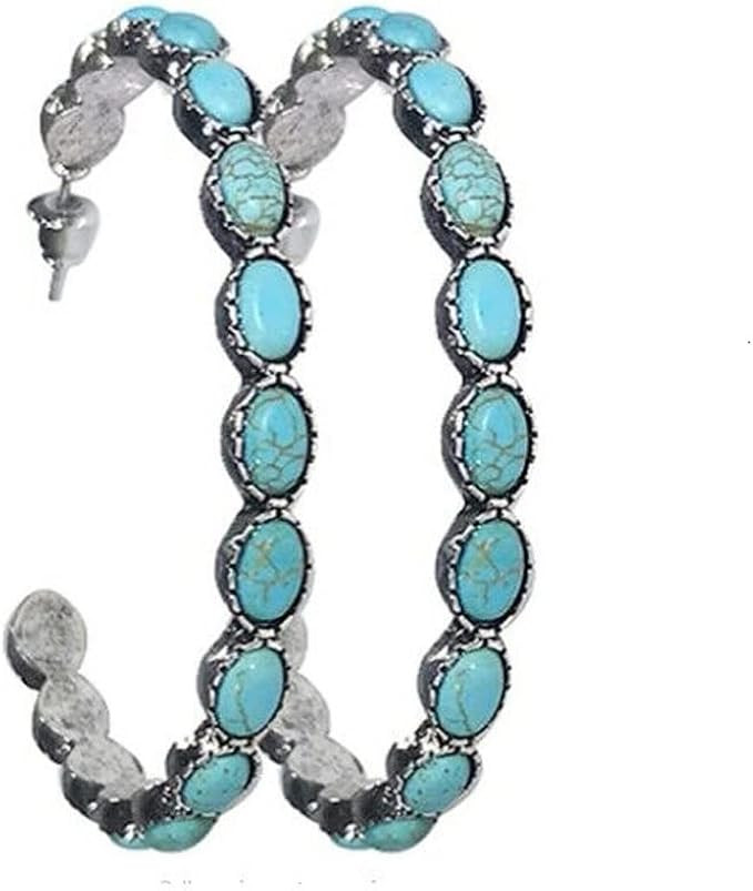 Natural Turquoise Dangle Metal Large Oval Earrings Vintage Statement Teardrop Earrings Bohemian D... | Amazon (US)