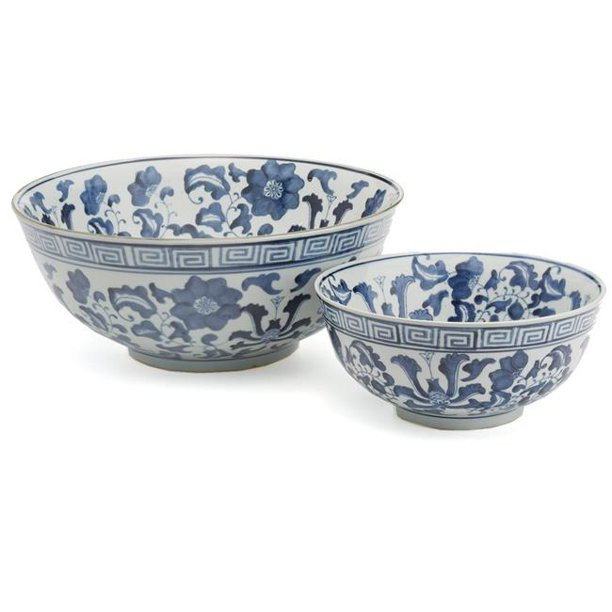 BLF131-LFS2 Lotus Flower Bowl  Blue &amp; White - Set of 2 - Walmart.com | Walmart (US)