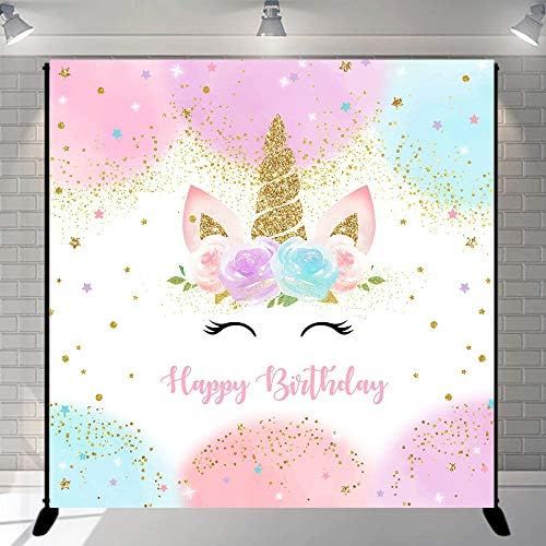 Mocsicka Rainbow Unicorn Backdrop Happy Birthday Party Decorations for Girls Watercolor Floral Glitt | Amazon (US)