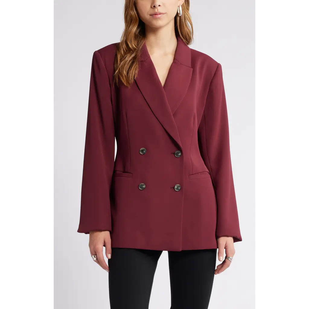 Open Edit Double Breasted Blazer in Burgundy Field at Nordstrom, Size X-Large | Nordstrom