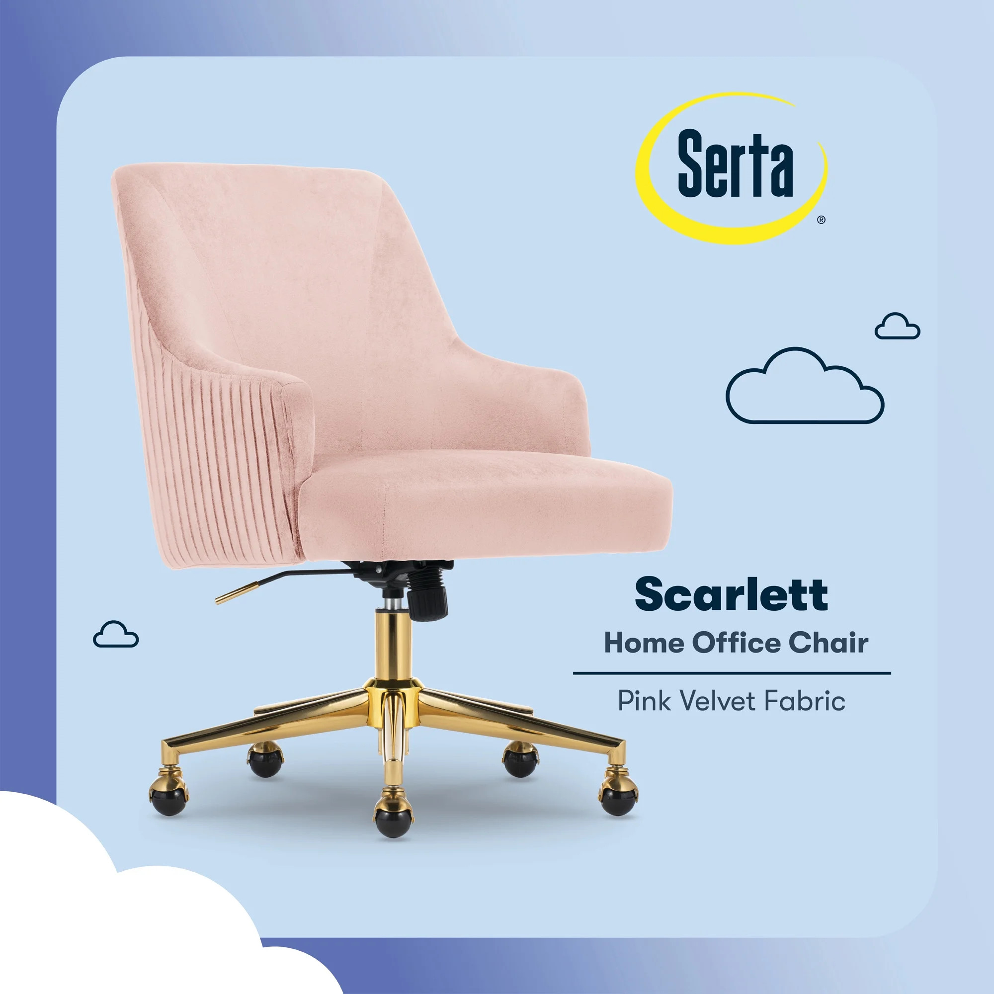 Serta Scarlett Modern Mid-Back Office Chair Velvet Fabric Gold Metal Base Pink | Walmart (US)