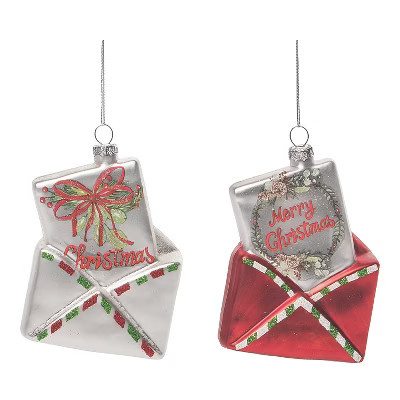 Transpac Glass Christmas Card Ornament Set of 2 Festive Home Decorations for Tree Ornaments and Holiday Cheer | Target