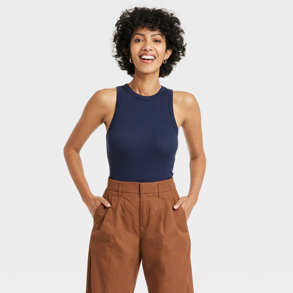 Women's Slim Fit Ribbed High Neck Tank Top - A New Day™ | Target