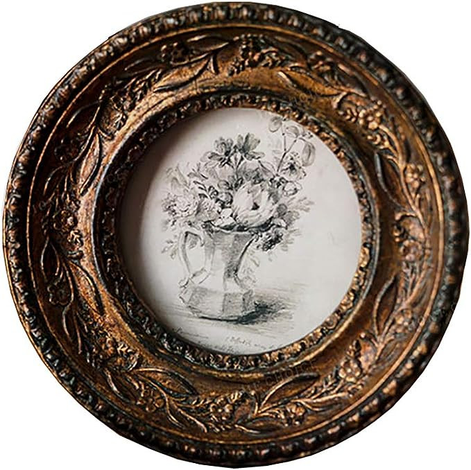 SIKOO Small Vintage 3×3 Round Picture Frame Antique Ornate Mini Photo Frame Table Top Display an... | Amazon (US)