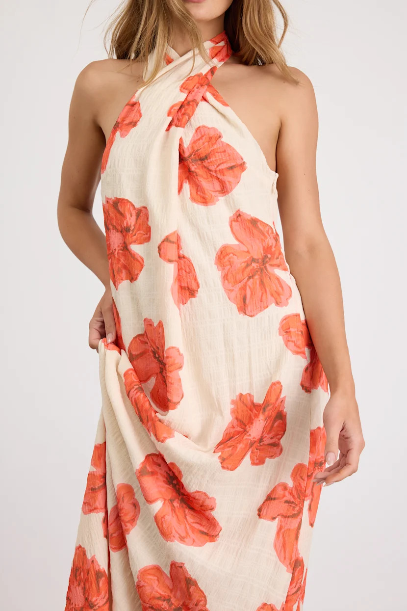 Laurel Cream Floral Halter Maxi Dress | Lulus