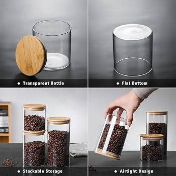 MOLFUJ 550 ML / 18 FL Oz Glass Storage Container with Wood Lid, Stackable Clear Decorative Organi... | Amazon (US)