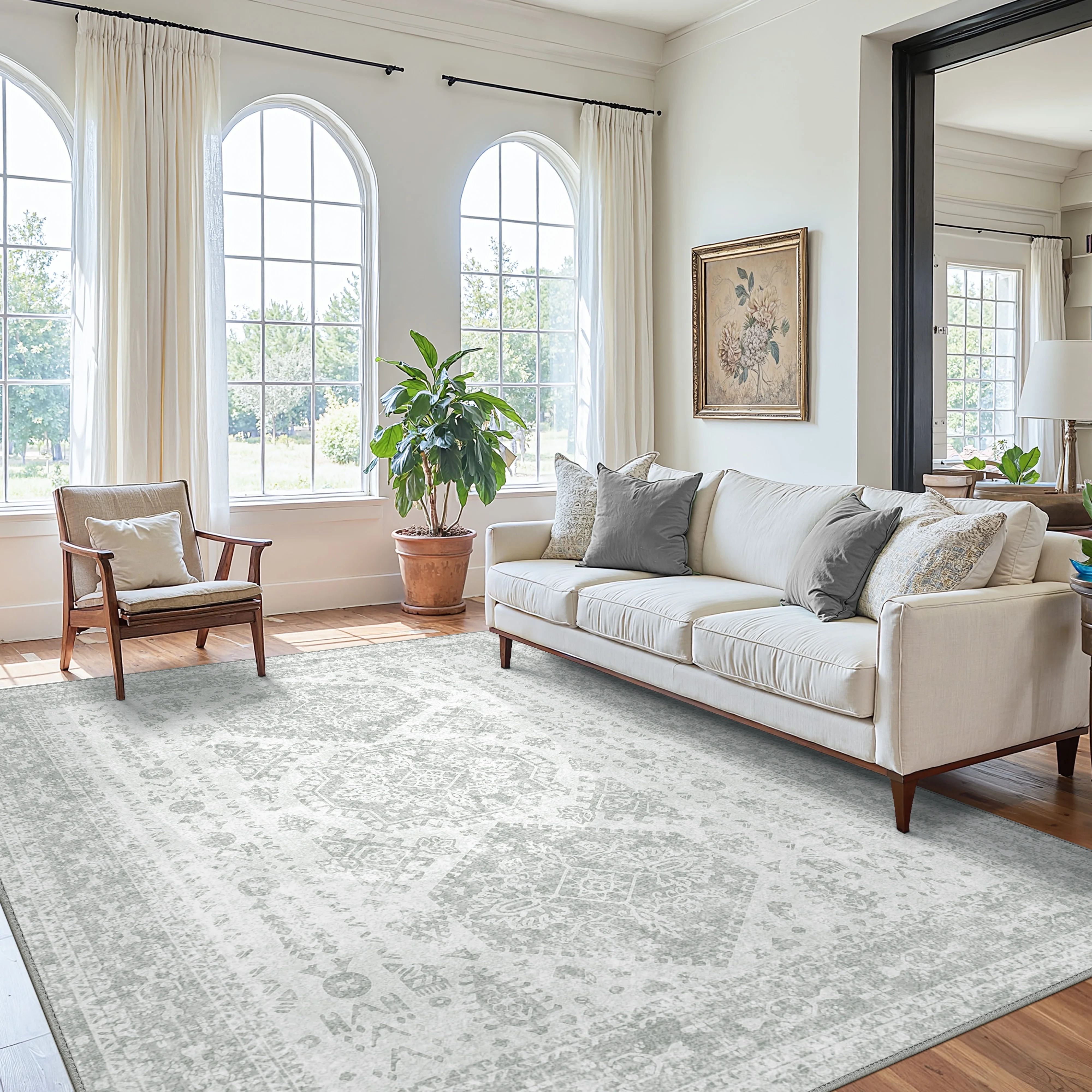 KUETH Area Rugs for Living Room 8x10 Machine Washable Bedroom Rugs Distressed Vintage Print Gray ... | Walmart (US)