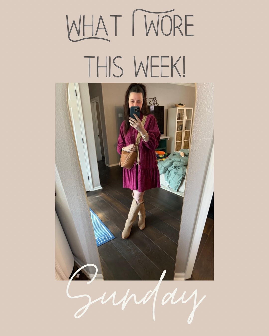 This dress runs TTS and is the perfect length.  I am 5’4 wearing my true size small.  Boots run 1/2 size big for me.  I have on perfect boot socks that don’t slip down and are extremely comfy!

#LTKStyleTip #LTKShoeCrush #LTKOver40