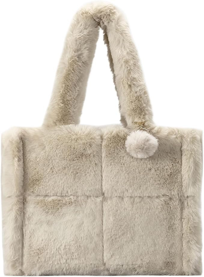 Fluffy Tote Bags Winter Furry Purse for Women Y2K Faux Fur Bag Fuzzy Shoulder Handbag | Amazon (US)