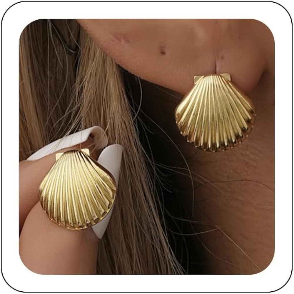 Shell Earrings Gold Stud Earrings Seashell Stud Earring Boho Pearl Shell Drop Dangle Earrings Sum... | Amazon (US)