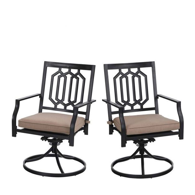 2pc Outdoor Metal Swivel Rocking Chairs with Cushions - Black - Capiva Designs | Target