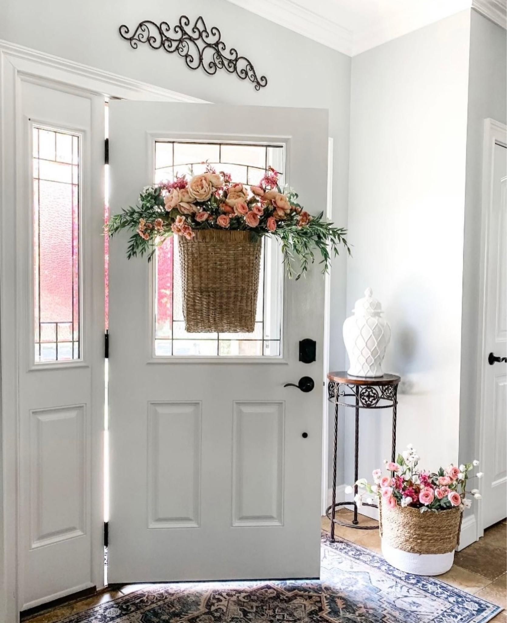 Ballard Design  sales! Entryway, foyer styling. Shop my hanging basket on sale, area rug, greenery, florals, plant stand,  baskets, temple jars.  home decor accessories. Walmart, Amazon home. 

#LTKfindsunder50 #LTKhome #LTKsalealert