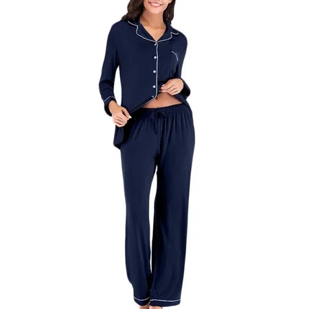 Women s Ultra Soft Bamboo Pajama/Pj Sets - Long Sleeve/Button Down | Walmart (US)
