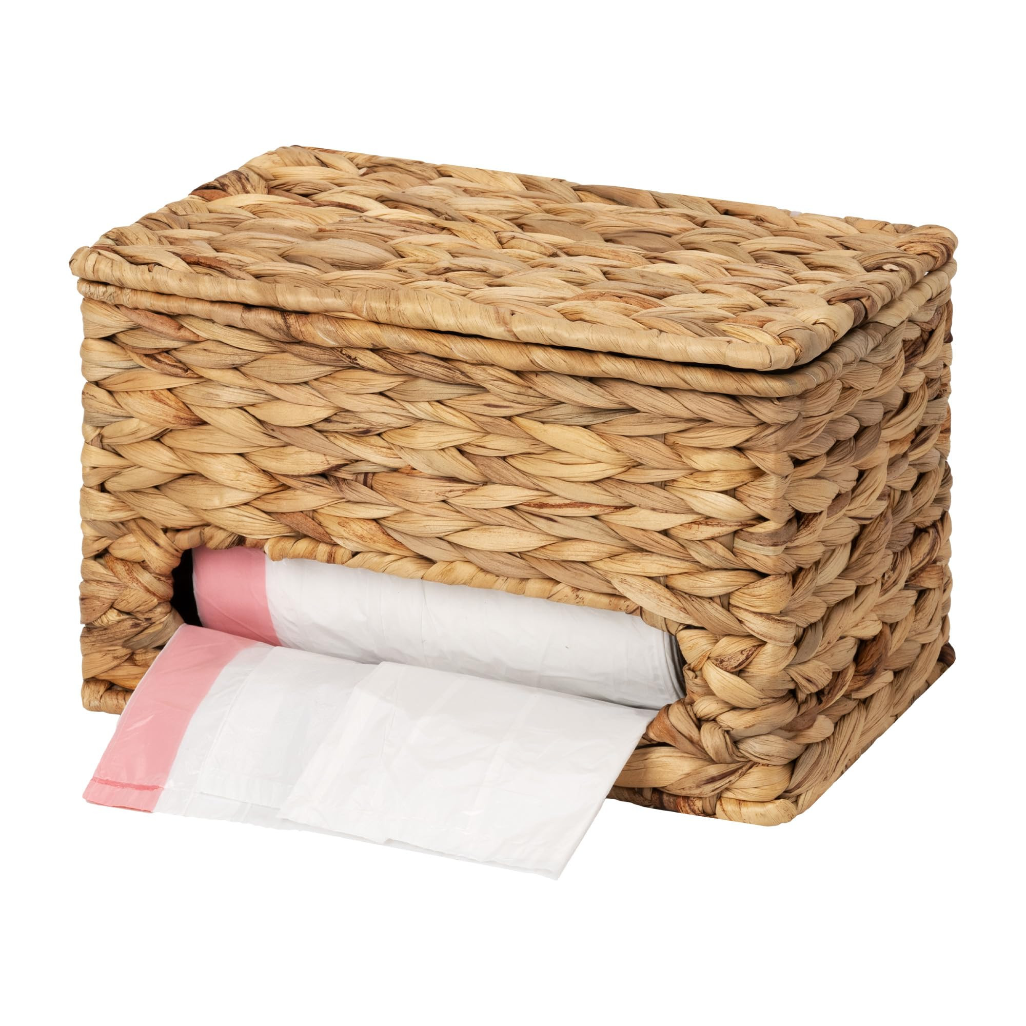 StorageWorks Trash Bag Holder with Lid, Wall Mount Water Hyacinth Plastic Bag Holder for Kitchen,... | Amazon (US)