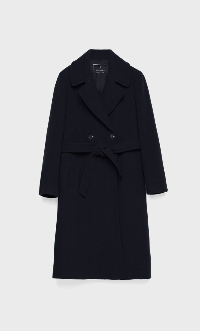 Felt texture coat with belt | Stradivarius (UK)