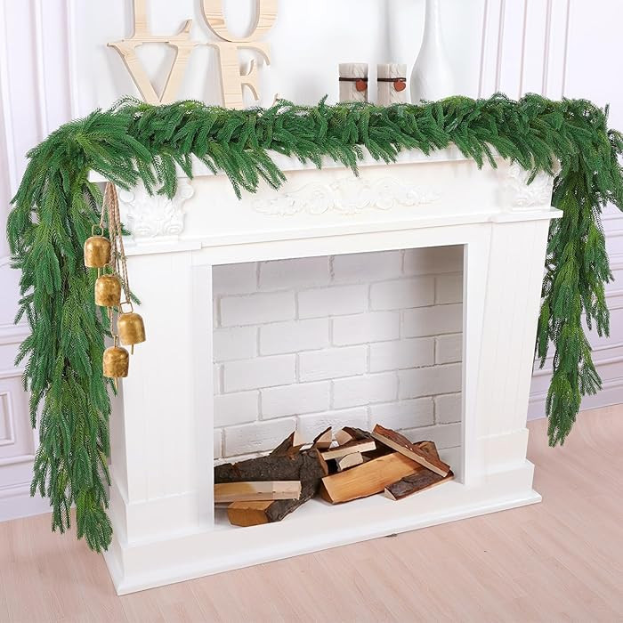 Hananona 9 Ft 2 Pcs Artificial Norfolk Pine Garlands, Realistic Pine Garland, Green Artificial Gr... | Amazon (US)
