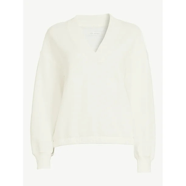 Free Assembly Women's V-Neck Sweatshirt with Long Sleeves | Walmart (US)