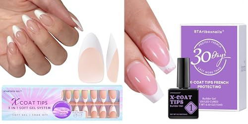 BTArtboxnails Soft Gel Nail Tips Builder Gel for Nails - 150pcs Medium Almond French Tip Press on Nails Nude Acrylic Nail Tips 15ML Builder Gel for X-coat Tips French Tip Press on nails | Amazon (US)