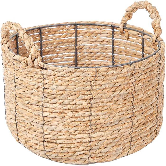 Kingwillow Round Wicker Storage Basket with Handles, 12''x 7'' | Amazon (US)