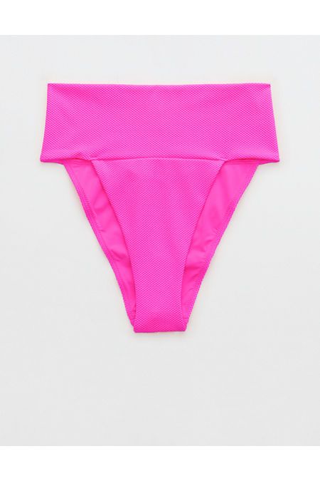 Aerie Shine Pique Banded High Cut Cheeky Bikini Bottom | Aerie