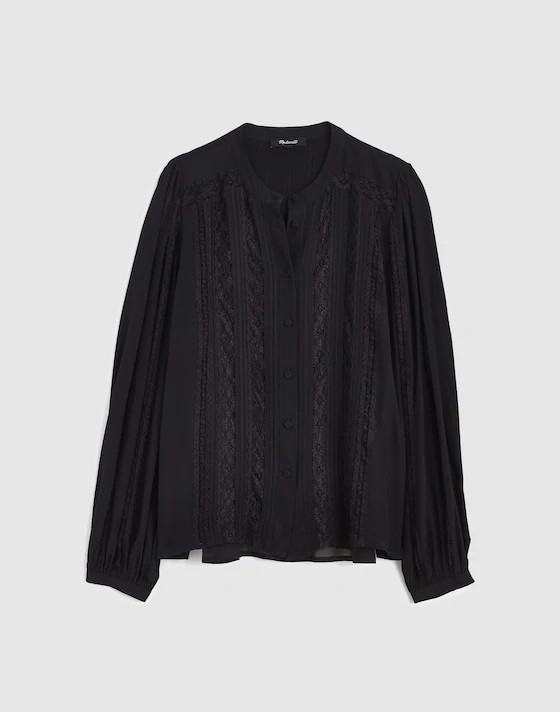 Lace-Insert Button-Up Long-Sleeve Top | Madewell