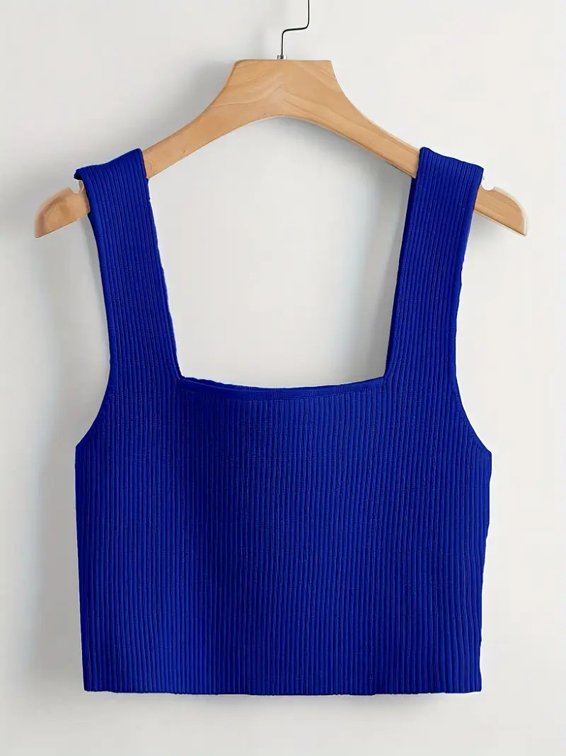 Solid Color Square Neck Knitted Top Casual Sleeveless Crop - Temu | Temu Affiliate Program