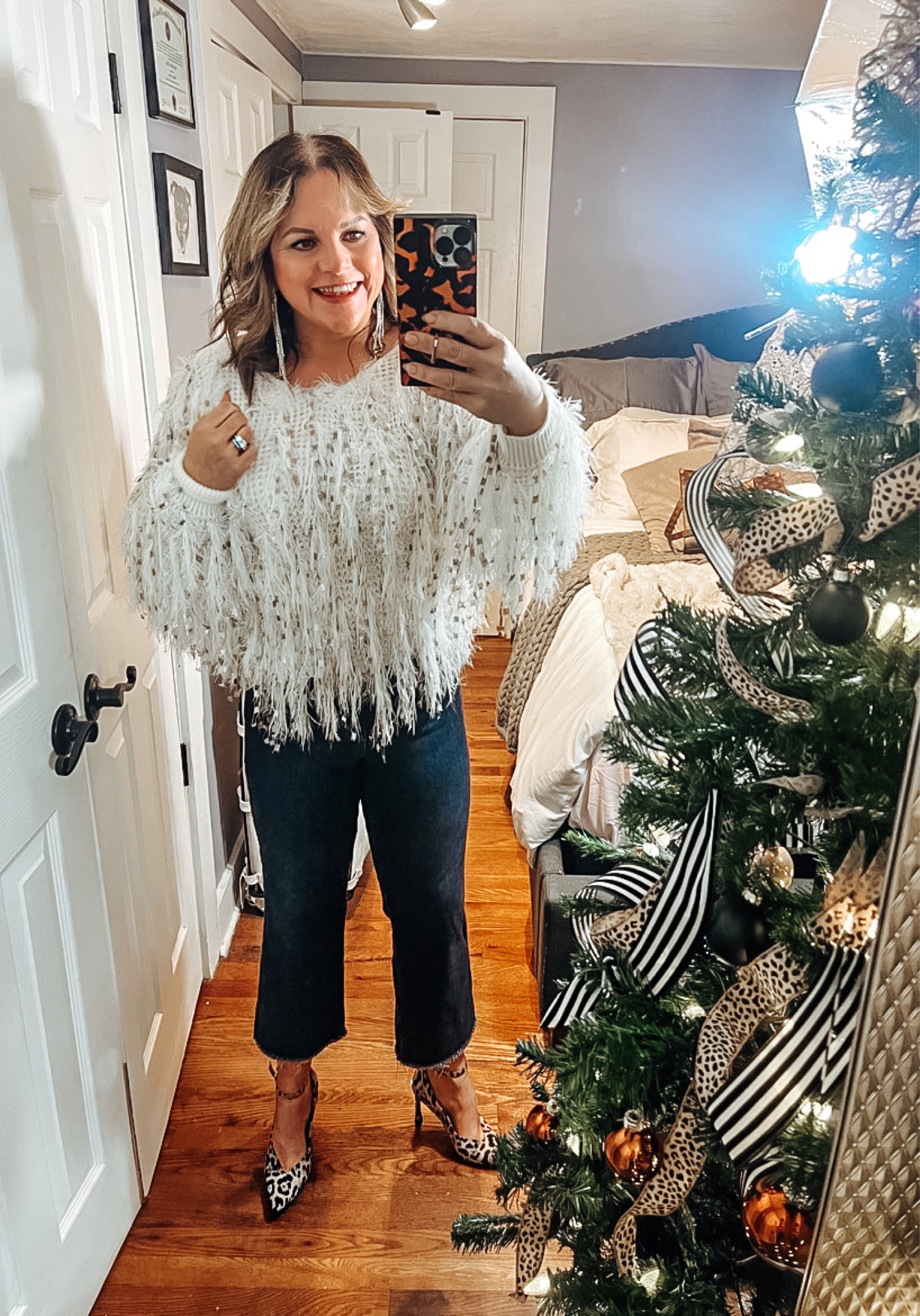 Is a statement sweater a thing? If so, this is it! So soft, runs TTS. Wearing a medium here.
Anthropologie, sweater, holiday outfit, party outfit , jeans

#LTKSeasonal #LTKparties #LTKHoliday