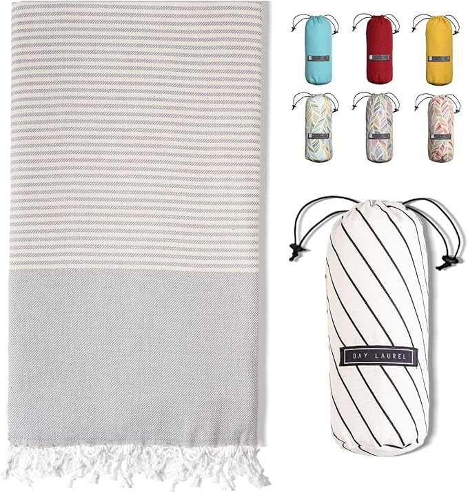 BAY LAUREL Turkish Beach Towel with Travel Bag 39 x 71 Quick Dry Sand Free Lightweight Large Over... | Amazon (US)