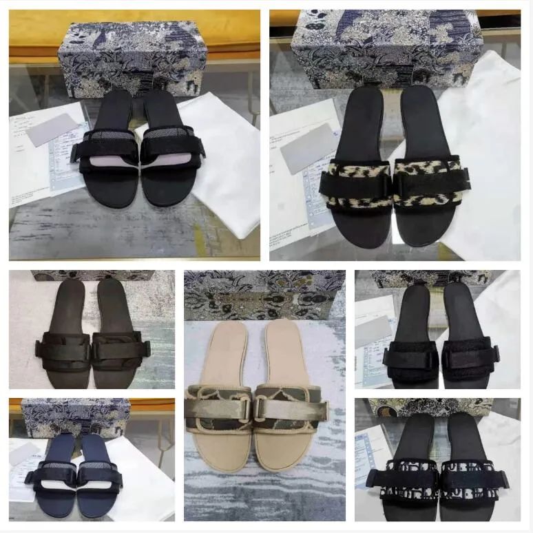 Luxury Embroidered Fabric Slide Slippers Designer Slides For Women Summer Beach Walk Sandals Fash... | DHGate