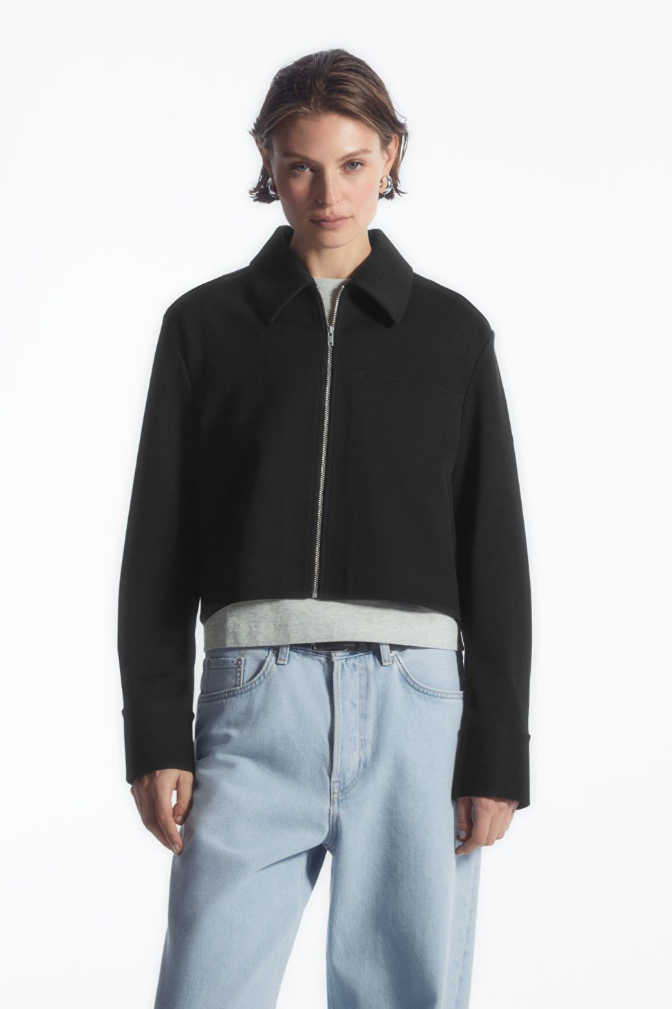 CROPPED TWILL ZIP-UP JACKET - BLACK - COS | COS UK