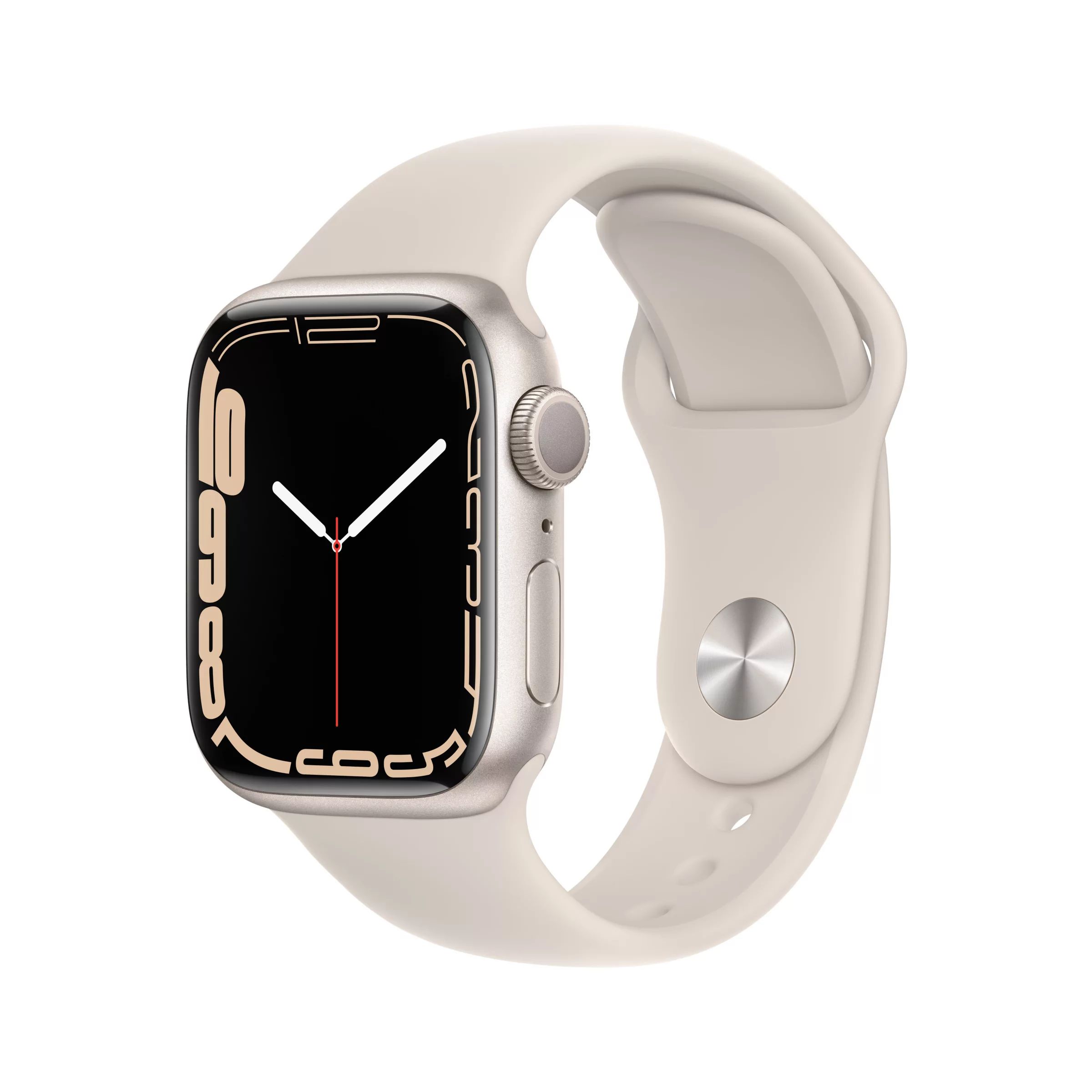 Apple Watch Series 7 GPS, 41mm Starlight Aluminium Case with Starlight Sport Band - Regular | John Lewis (UK)