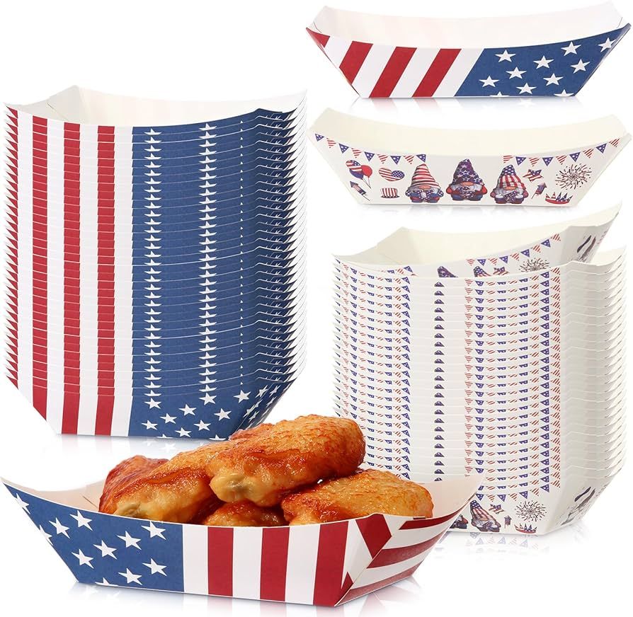 Gejoy 250 Pcs 4th of July Paper Food Trays 2 lb Patriotic Paper Food Boats Nacho Trays Red White ... | Amazon (US)