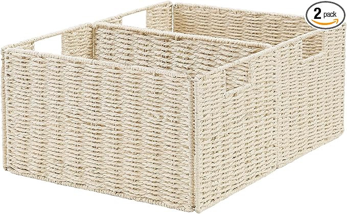 Vagusicc Wicker Storage Basket, Set of 2 Hand-Woven Paper Rope Wicker Basket, Small Storage Baske... | Amazon (US)