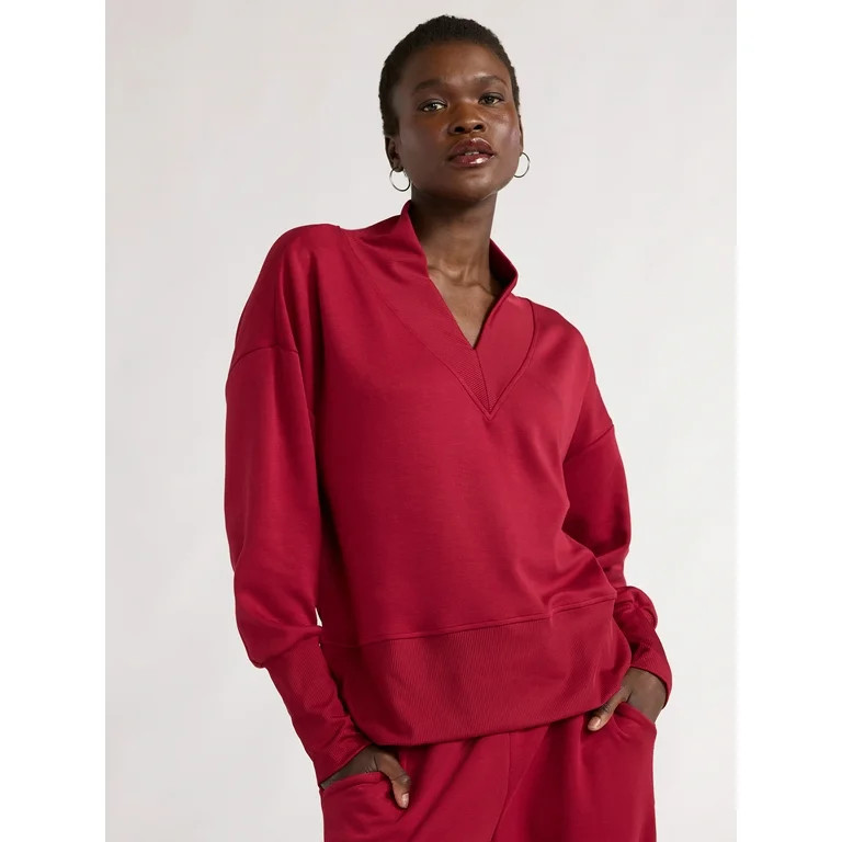 Scoop Women's Ultimate ScubaKnit V-Neck Sweatshirt, Sizes XS-XXL - Walmart.com | Walmart (US)
