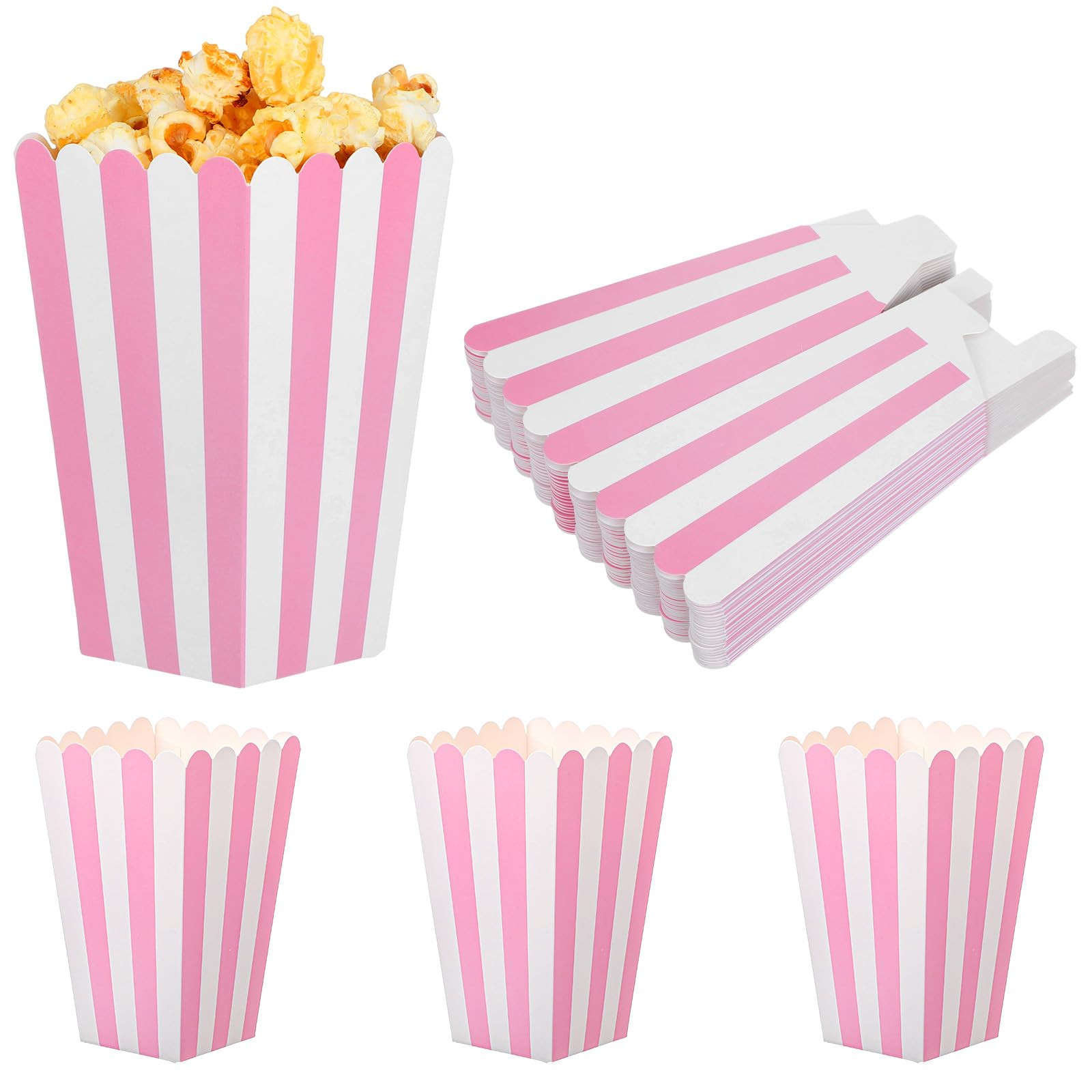 24 Pcs Pink Popcorn Boxes Mini Popcorn Bucket for Party Pink and White Striped Paper Popcorn Bags... | Amazon (US)