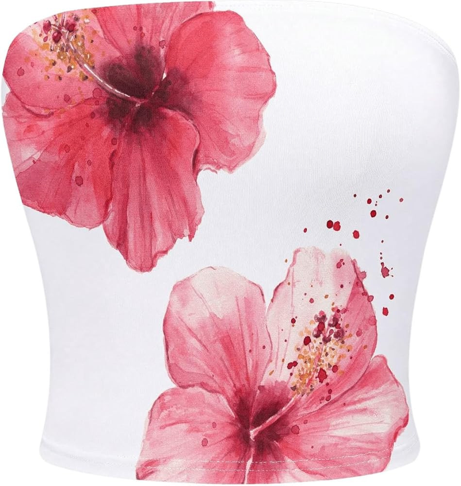 WDIRARA Women's Floral Print Strapless Crop Tube Tops Slim Fit Summer Causal Bandeau Top | Amazon (US)