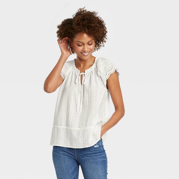 Women's Flutter Short Sleeve Eyelet Blouse - Knox Rose™ | Target