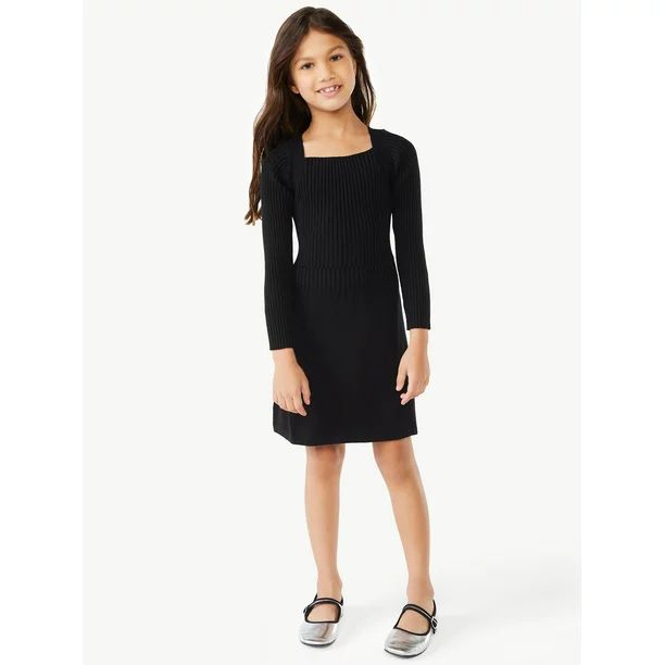 Scoop Girls Ribbed Knit Sweater Dress, Sizes 4-12 - Walmart.com | Walmart (US)