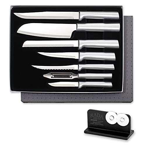 Rada Cutlery The Starter Gift Set (S38), 7-piece Knife Set with Quick Edge Sharpener (R119), Stainless Steel Blades, Silver Handle | Amazon (US)