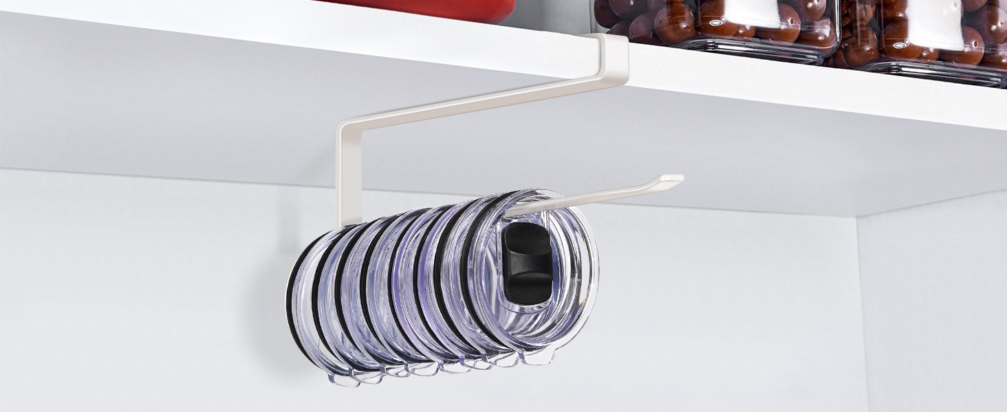 Tumbler Lid Organizer, Horizontal Tumbler Lid Storage Hook Up to 10 Lids, Space Saving Cup Lid Ho... | Amazon (US)
