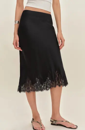 Carolina Lace Trim Silk Midi Skirt | Nordstrom