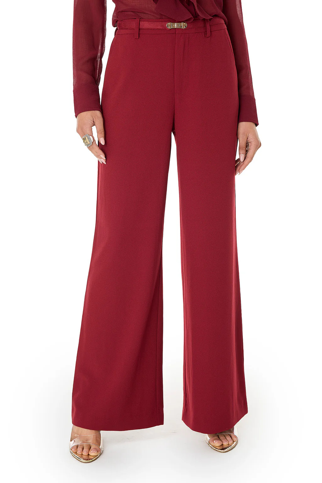 Martina Belted Trouser - Merlot | The Noli Shop